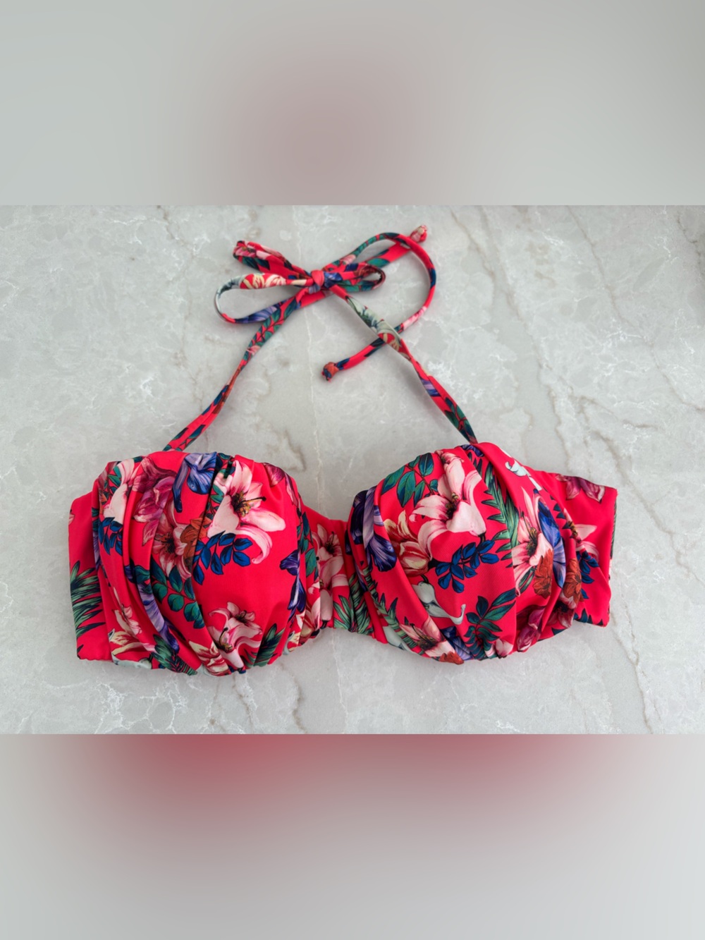 H&M Floral Push Up Underwire Bandeau‎ Bikini Top 36C Pink Tropical Strapless